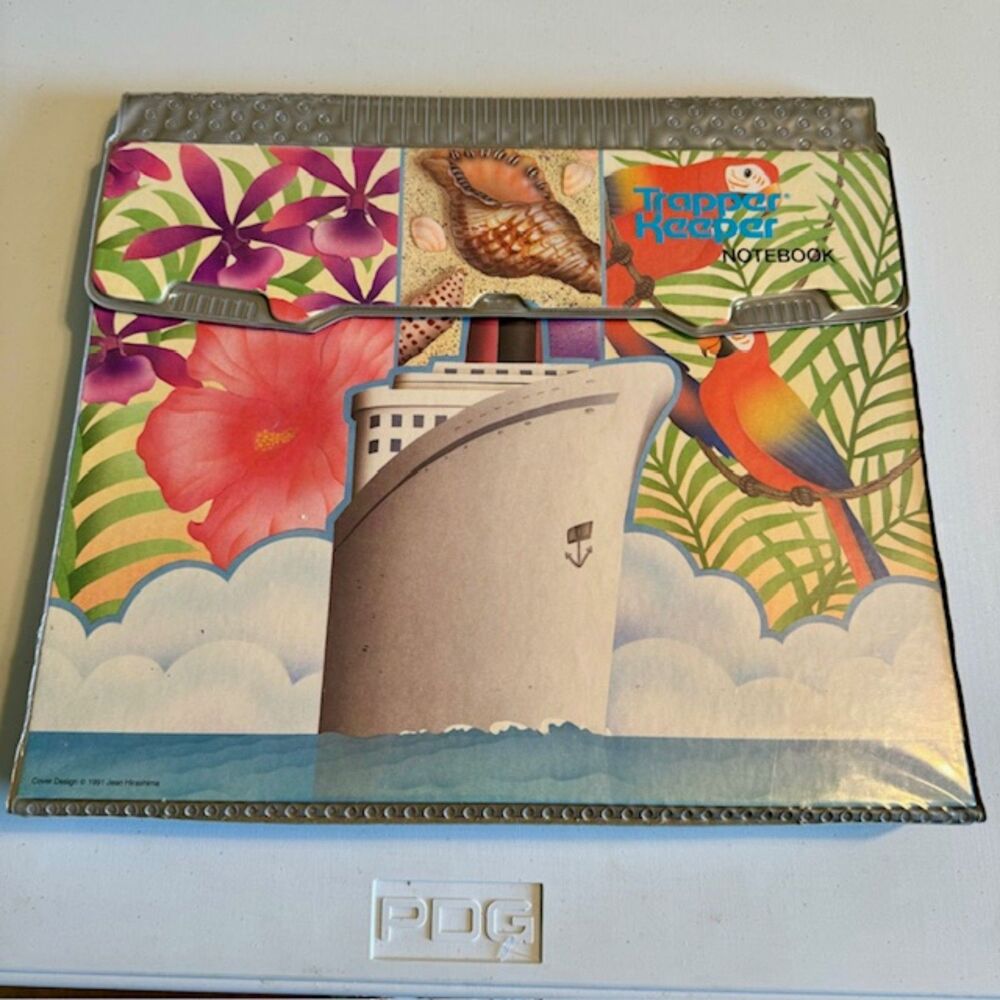 Vintage 1991 Trapper Keeper Cruise Ship Beach Parrot Theme